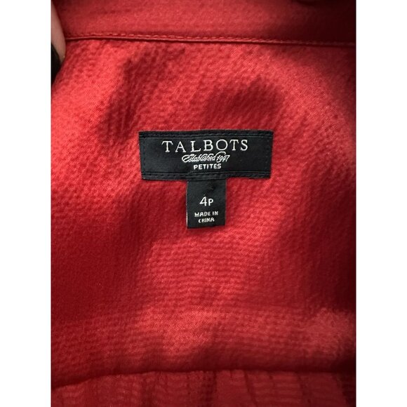 Talbots Petites 100% Silk Blouse Size 4P Red Button Down Holiday Christmas - Picture 2 of 6
